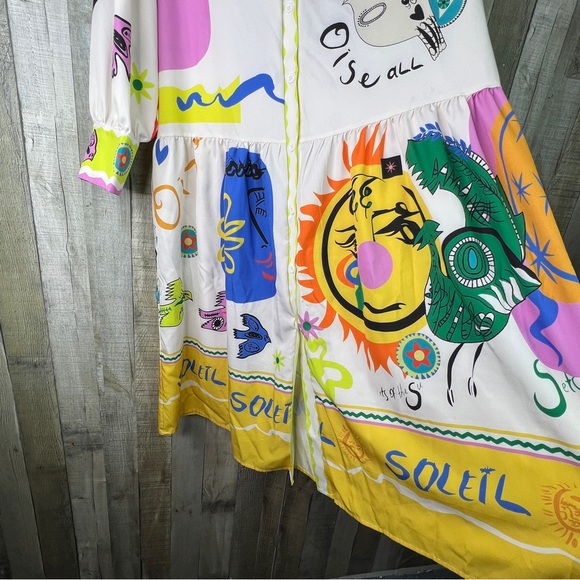 Fashion Multi Print Maxi Dress Button Front Long Sleeve w/Button Cuff w/Collar - Picture 2 of 9